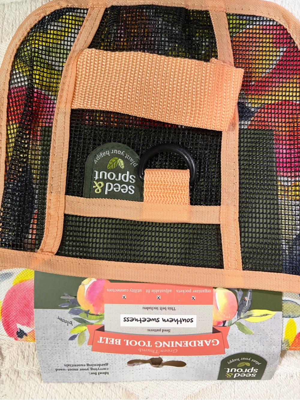 NEW Seed & Sprout Orange Floral Mesh Gardening Tool Belt! Hold garden tools. - Picture 3 of 5